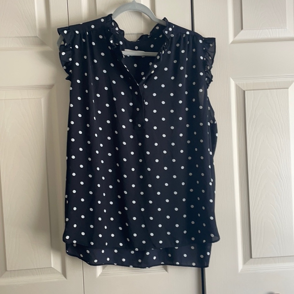 Black and White Polka Dot LOFT Sleeveless Shirt